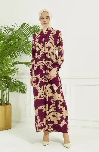 Robe Longue à Motifs 4099-03 Prune 4099-03