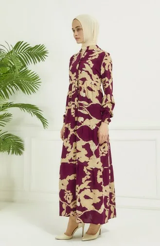 Robe Longue à Motifs 4099-03 Prune 4099-03