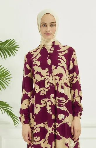 Robe Longue à Motifs 4099-03 Prune 4099-03
