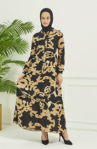 Robe Longue à Motifs 4099-04 Noir 4099-04