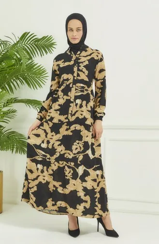 Robe Longue à Motifs 4099-04 Noir 4099-04