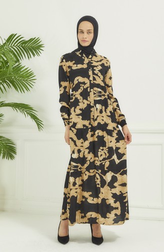 Robe Longue à Motifs 4099-04 Noir 4099-04