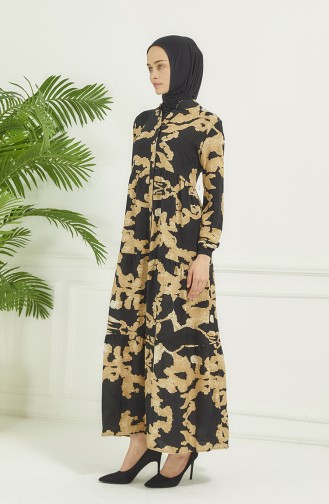 Robe Longue à Motifs 4099-04 Noir 4099-04
