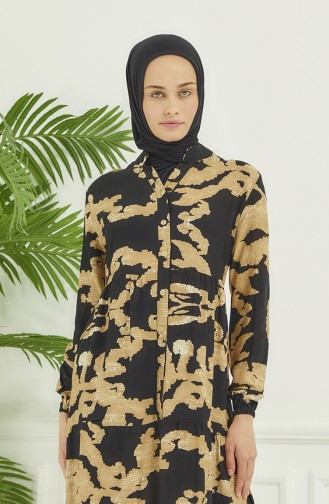 Robe Longue à Motifs 4099-04 Noir 4099-04