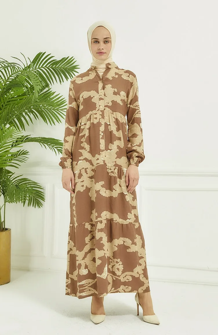 Robe Longue à Motifs 4099-05 Vison 4099-05