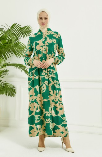 Robe Longue à Motifs 4099-06 Vert 4099-06