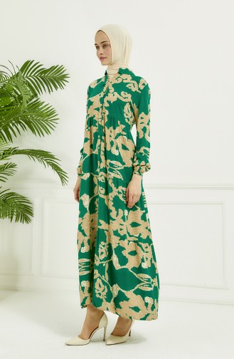 Robe Longue à Motifs 4099-06 Vert 4099-06