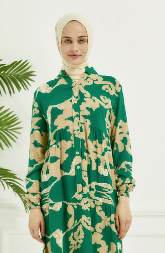 Robe Longue à Motifs 4099-06 Vert 4099-06