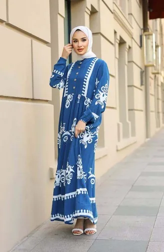 Çini Desen Elbise 4100-03 İndigo