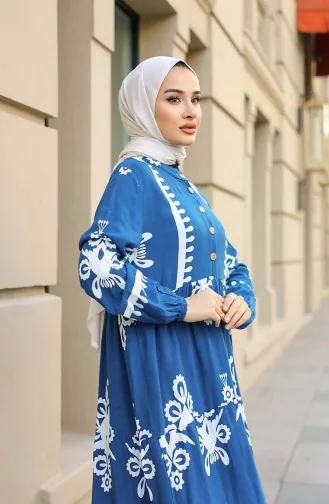 Çini Desen Elbise 4100-03 İndigo