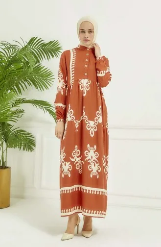 Çini Desen Elbise 4100-06 Oranj
