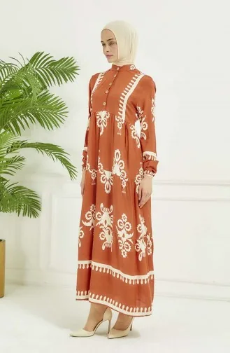Çini Desen Elbise 4100-06 Oranj