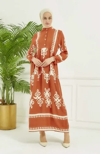 Çini Desen Elbise 4100-06 Oranj