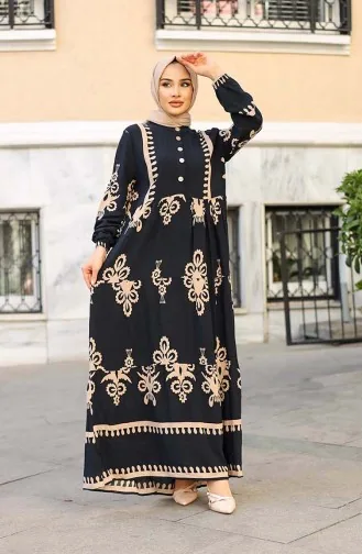 Tegelpatroon Jurk 4100-07 Zwart 4100-07