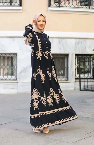 Tegelpatroon Jurk 4100-07 Zwart 4100-07