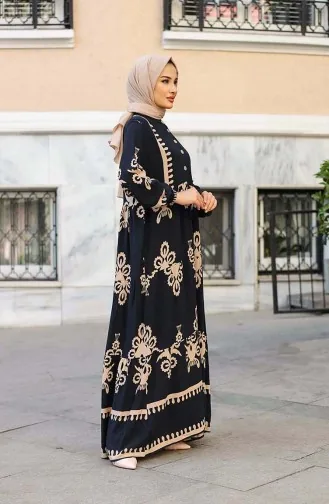 Tegelpatroon Jurk 4100-07 Zwart 4100-07