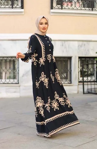 Tegelpatroon Jurk 4100-07 Zwart 4100-07