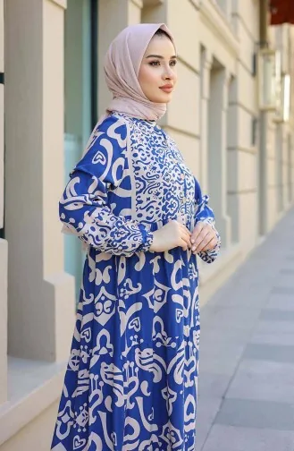 Patterned Half Placket Dress 4101-01 Indigo 4101-01
