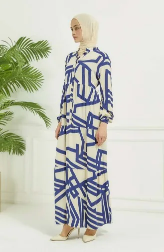 Robe A Motifs Géométriques 4106-01 Bleu Marine 4106-01