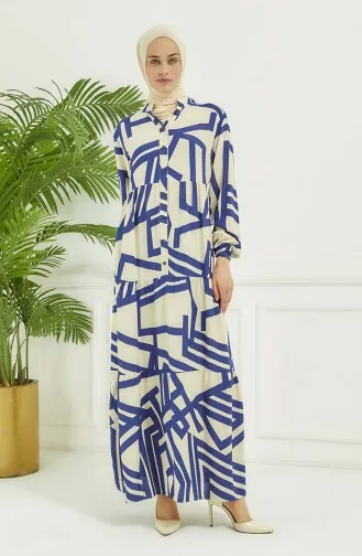 Robe A Motifs Géométriques 4106-01 Bleu Marine 4106-01