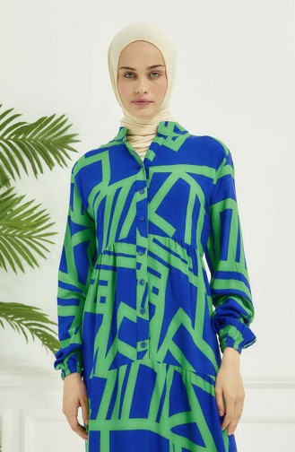 Robe A Motifs Géométriques 4106-03 Bleu Vert 4106-03