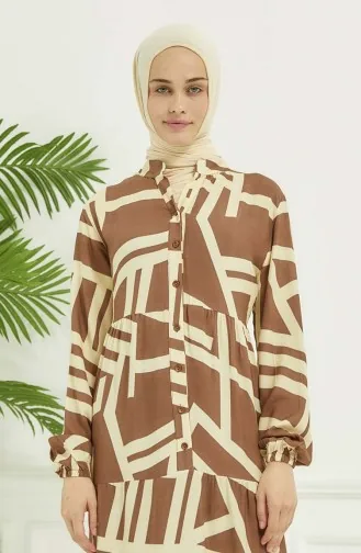 Geometrik Desen Elbise 4106-05 Vizon