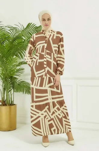 Geometrik Desen Elbise 4106-05 Vizon