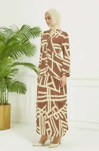 Geometrik Desen Elbise 4106-05 Vizon