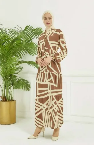 Geometrik Desen Elbise 4106-05 Vizon