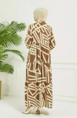 Geometrik Desen Elbise 4106-05 Vizon