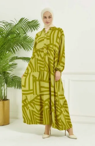 Geometric Pattern Dress 4106-06 Oil Green 4106-06