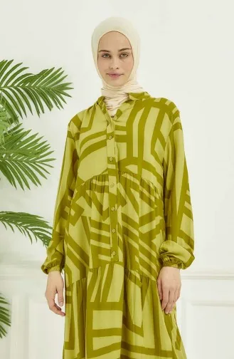 Geometric Pattern Dress 4106-06 Oil Green 4106-06