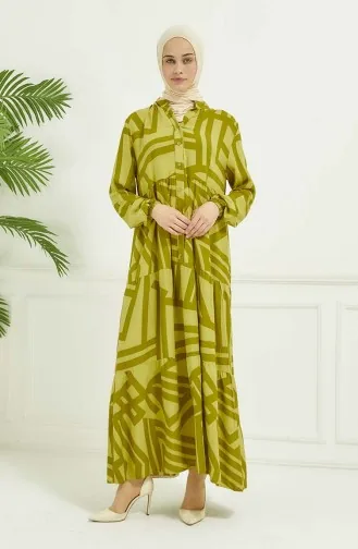 Geometric Pattern Dress 4106-06 Oil Green 4106-06
