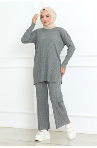 Ensemble Double Avec Camisole En Coton Cordé 0094-03 Gris 0094-03