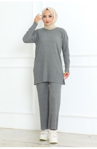 Ensemble Double Avec Camisole En Coton Cordé 0094-03 Gris 0094-03
