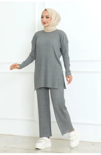 Ensemble Double Caraco En Coton Cordon 0094-04 Anthracite 0094-04
