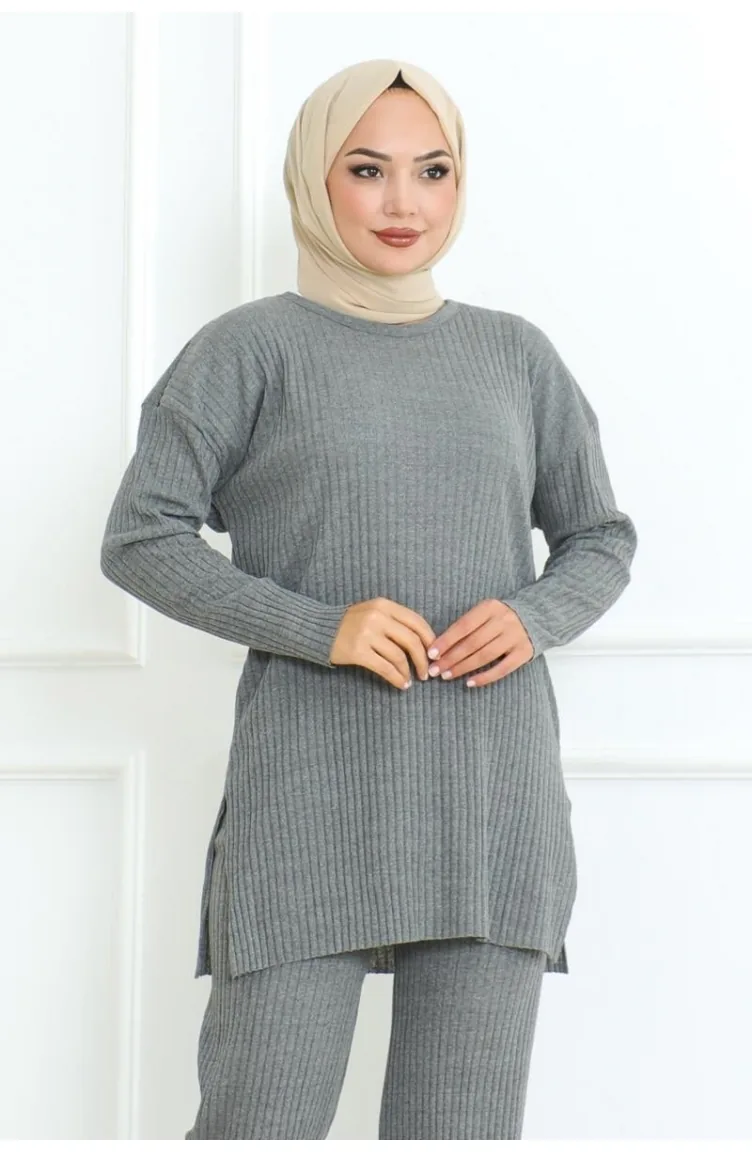 Ensemble Double Caraco En Coton Cordon 0094-04 Anthracite 0094-04