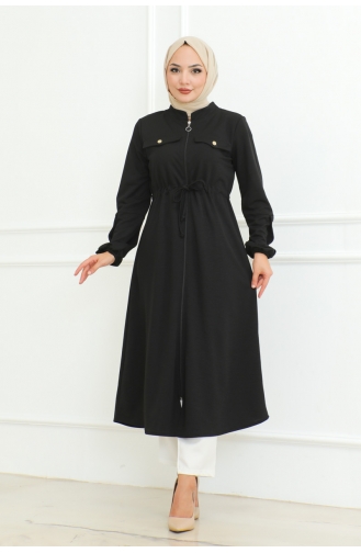 Manteau Hijab à Lacets 2092-01 Noir 2092-01