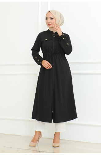 Manteau Hijab à Lacets 2092-01 Noir 2092-01