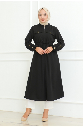 Manteau Hijab à Lacets 2092-01 Noir 2092-01