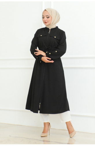 Manteau Hijab à Lacets 2092-01 Noir 2092-01