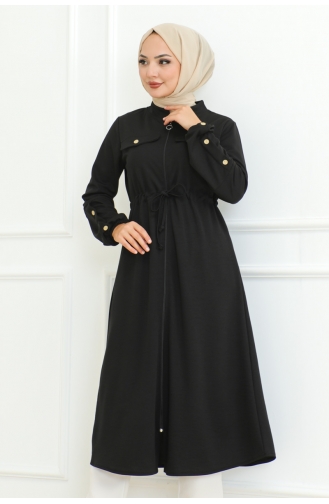 Manteau Hijab à Lacets 2092-01 Noir 2092-01