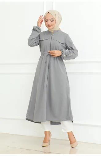 معطف للحجاب برباط 2092-05 لون رمادي 2092-05