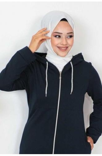 Abaya Hijab à Capuche 2063-02 Bleu Marine 2063-02