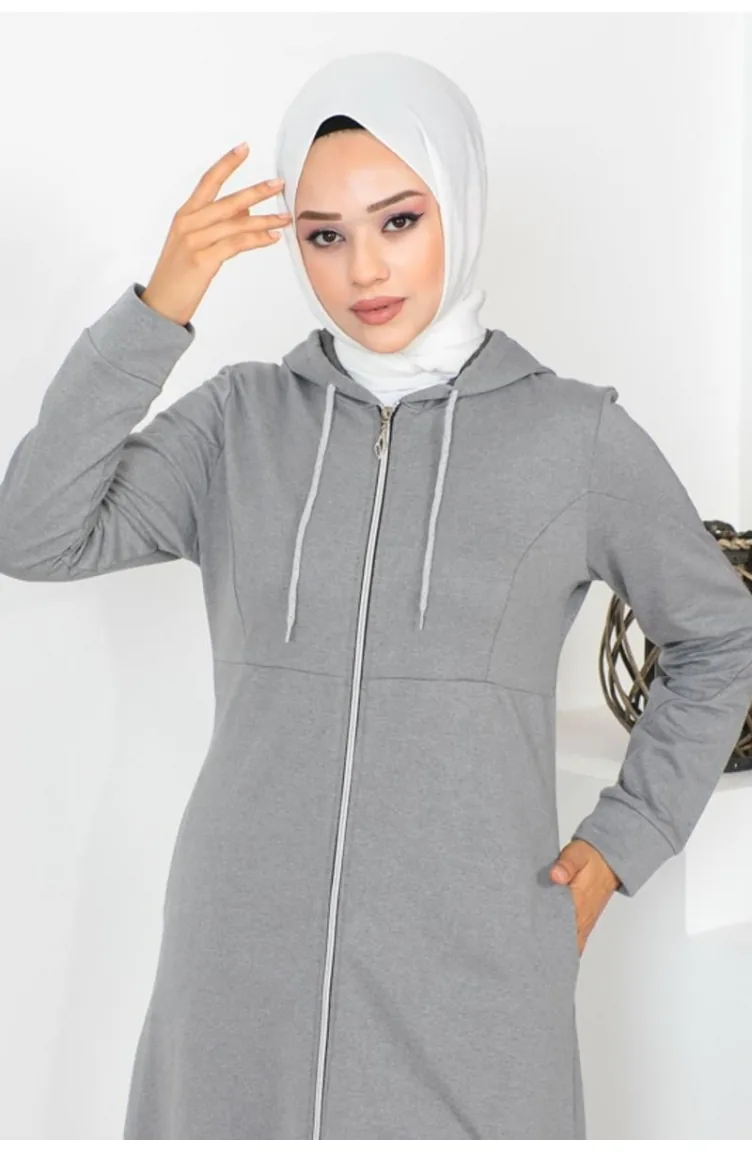 Hooded Hijab Abaya 2063-03 Gray 2063-03