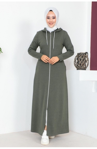 عباءة للحجاب مزوّدة بقبعة 2063-04 لون كاكي 2063-04