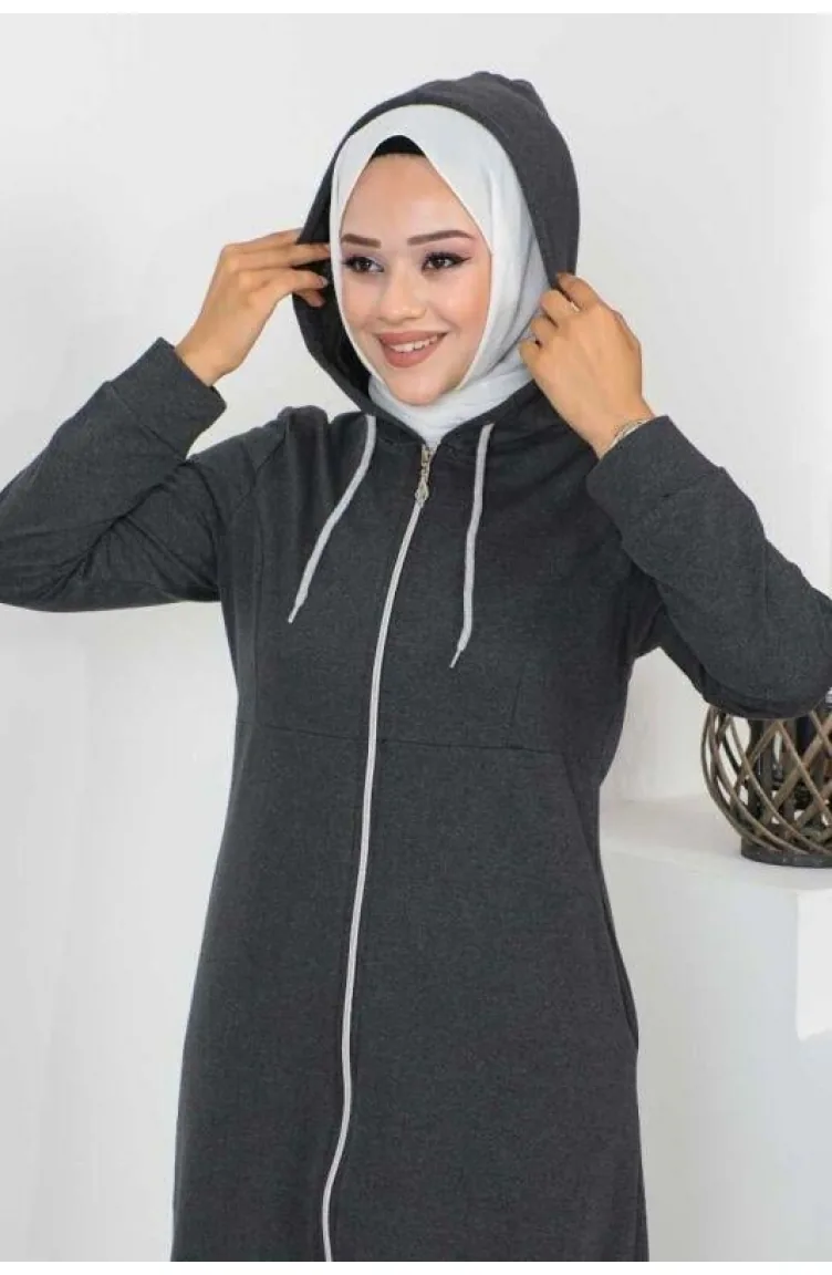 Hooded Hijab Abaya 2063-05 Anthracite 2063-05