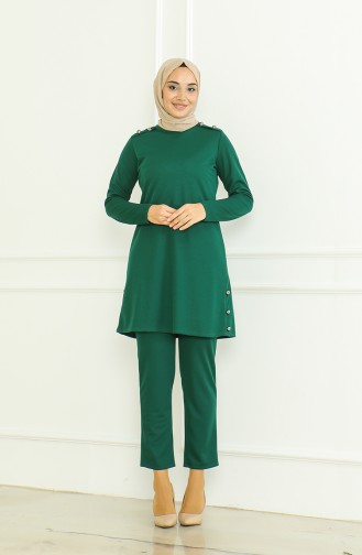 طقم ثنائي تونيك بأزرار بنطلون 8025-05 أخضر زمردي 8025-05