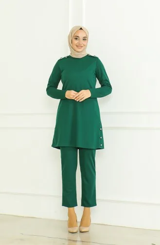 طقم ثنائي تونيك بأزرار بنطلون 8025-05 أخضر زمردي 8025-05