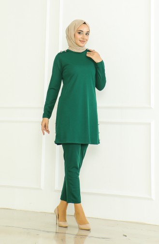 طقم ثنائي تونيك بأزرار بنطلون 8025-05 أخضر زمردي 8025-05
